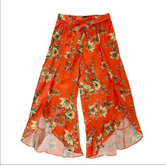 AVA & AIDEN wrap top and leaf print tulip hem pants orange like new floral - Picture 10 of 10
